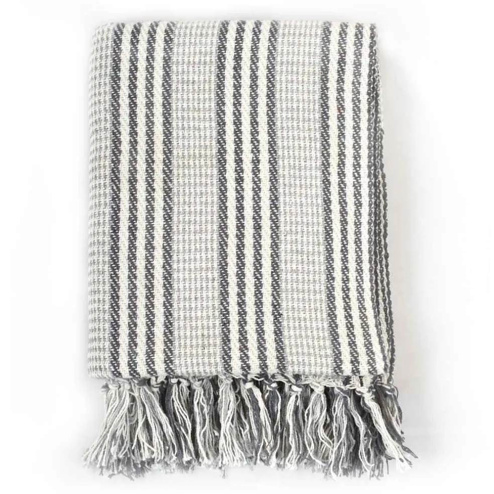 vidaXL Plaid strepen 125x150 cm katoen grijs en wit