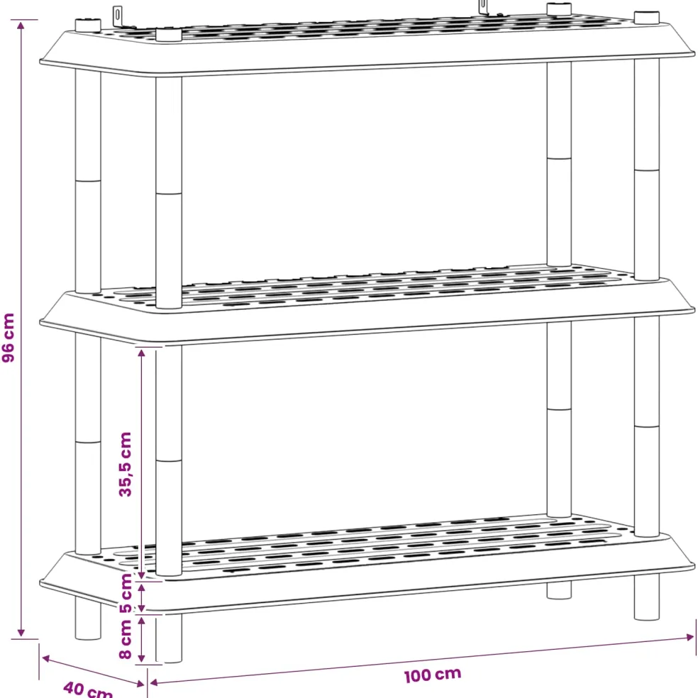 vidaXL Plankenunit 3-laags 100 x 40 x 96 cm PP Wit