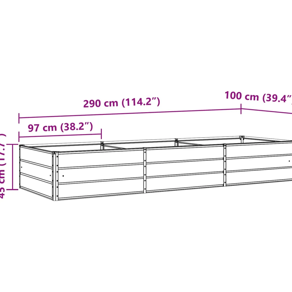 vidaXL Plantenbak Ivoor 290 x 100 x 45 cm Gegalvaniseerd staal
