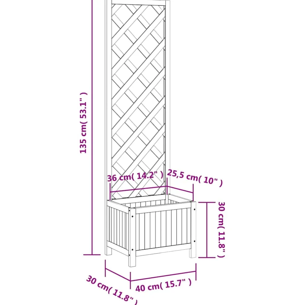 vidaXL Plantenbak met latwerk 40x30x135 cm massief vurenhout