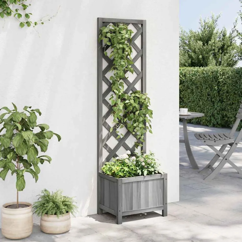 vidaXL Plantenbak met latwerk 40x30x135 cm massief vurenhout