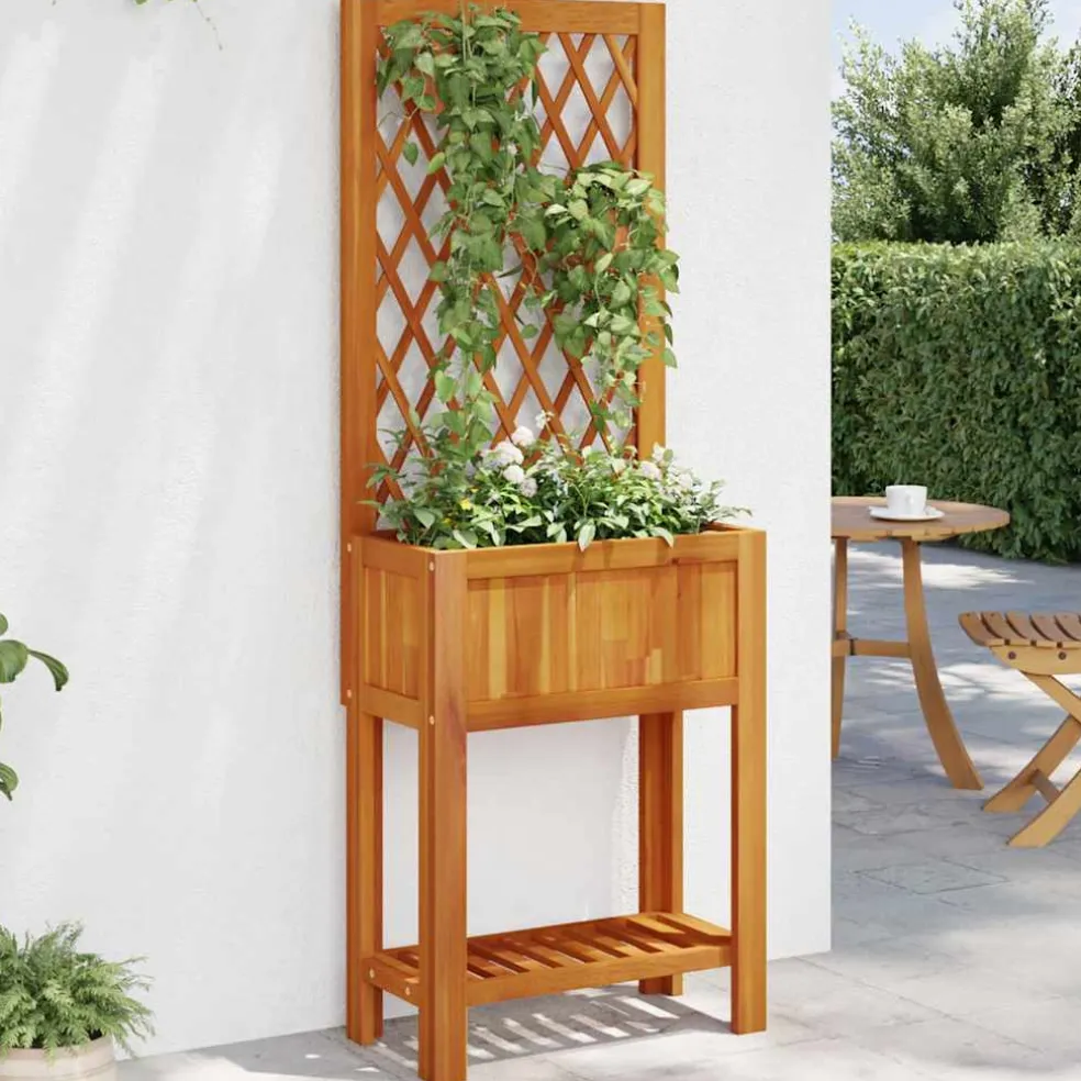 vidaXL Plantenbak met latwerk en schap 55x29,5x152 cm acaciahout