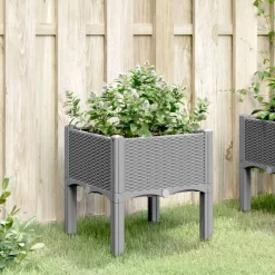 vidaXL Plantenbak met poten 40x40x42 cm polypropeen lichtgrijs
