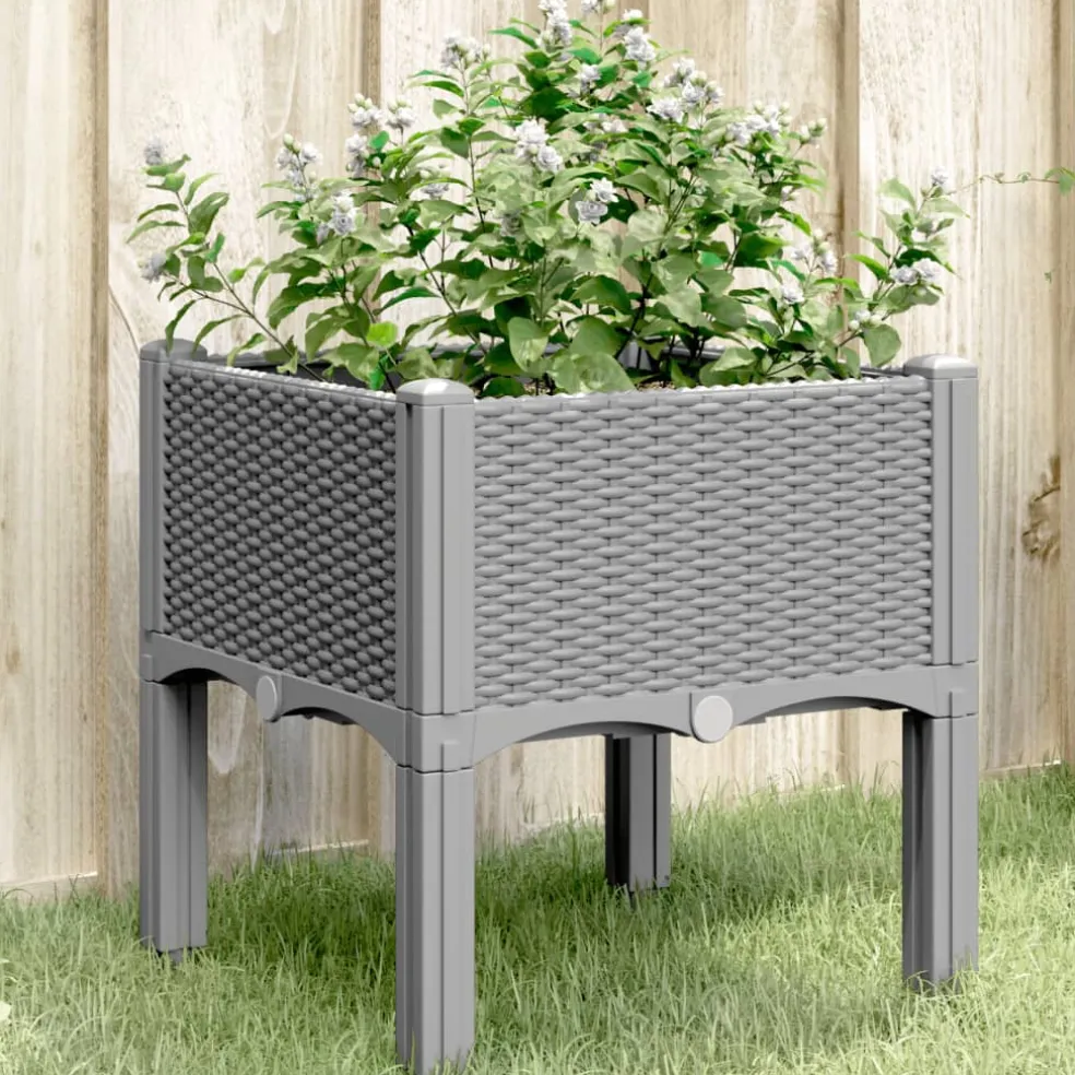 vidaXL Plantenbak met poten 40x40x42 cm polypropeen lichtgrijs