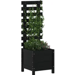 vidaXL Plantenbak met rek 39x39,5x114 cm massief grenenhout zwart
