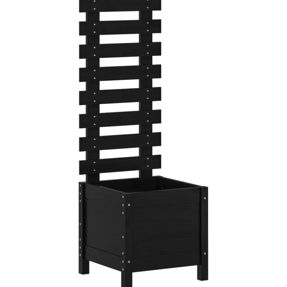 vidaXL Plantenbak met rek 39x39,5x114 cm massief grenenhout zwart