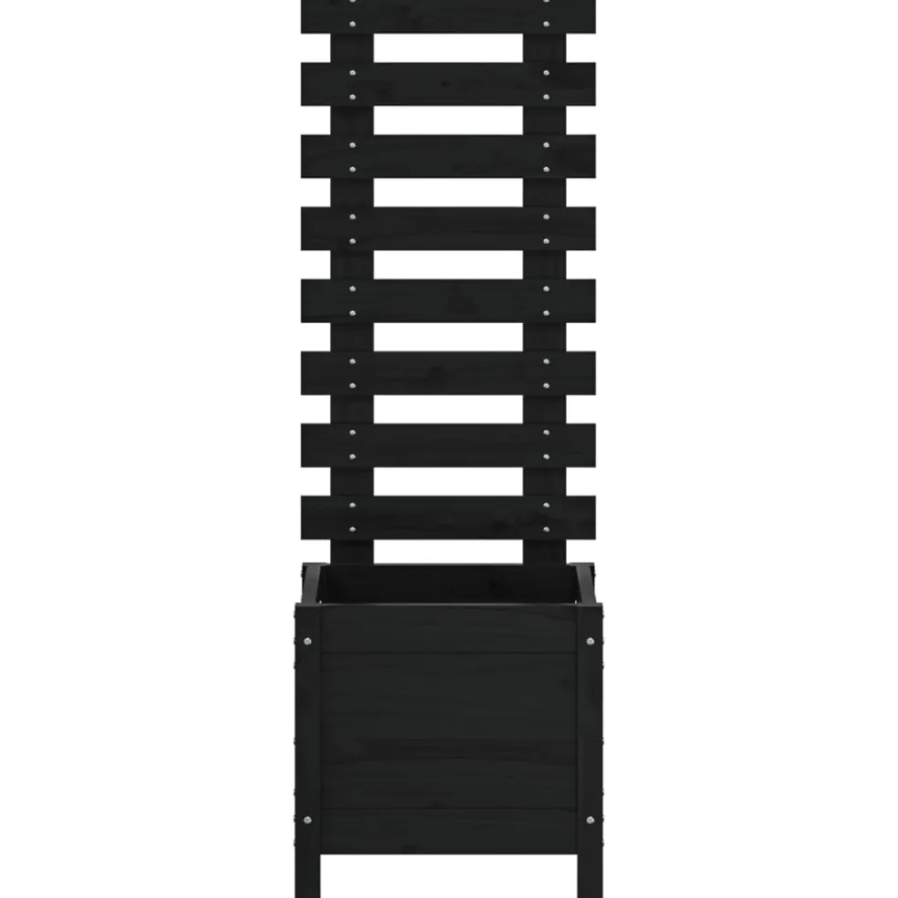 vidaXL Plantenbak met rek 39x39,5x114 cm massief grenenhout zwart