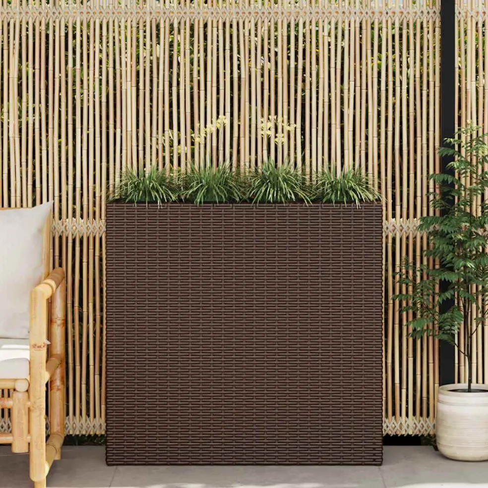 vidaXL Plantenbak verhoogd met 4 potten poly rattan bruin