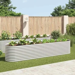 vidaXL Plantenbak verhoogd 400x80x81 cm gegalvaniseerd staal zilver