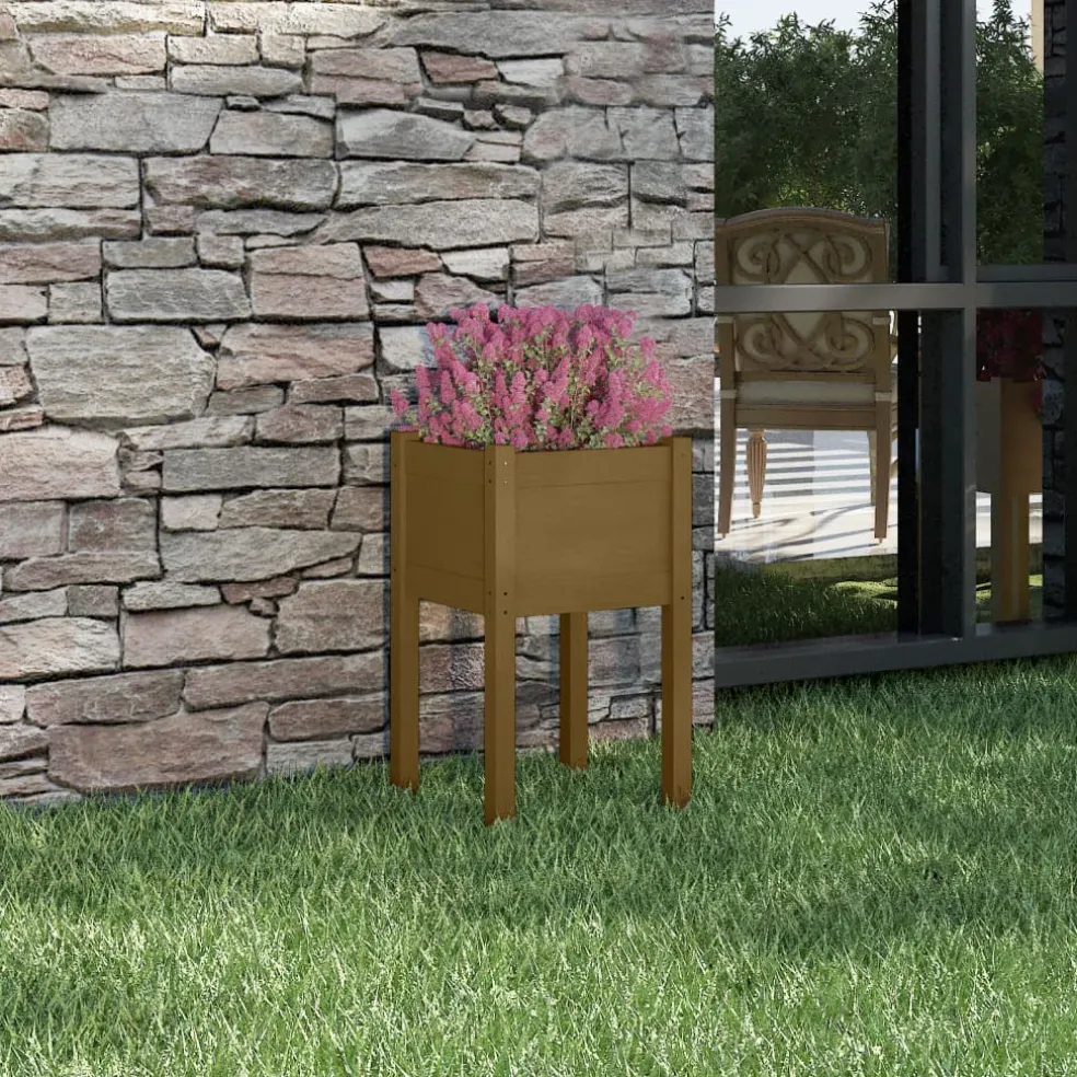 vidaXL Plantenbak 40x40x70 cm massief grenenhout honingbruin
