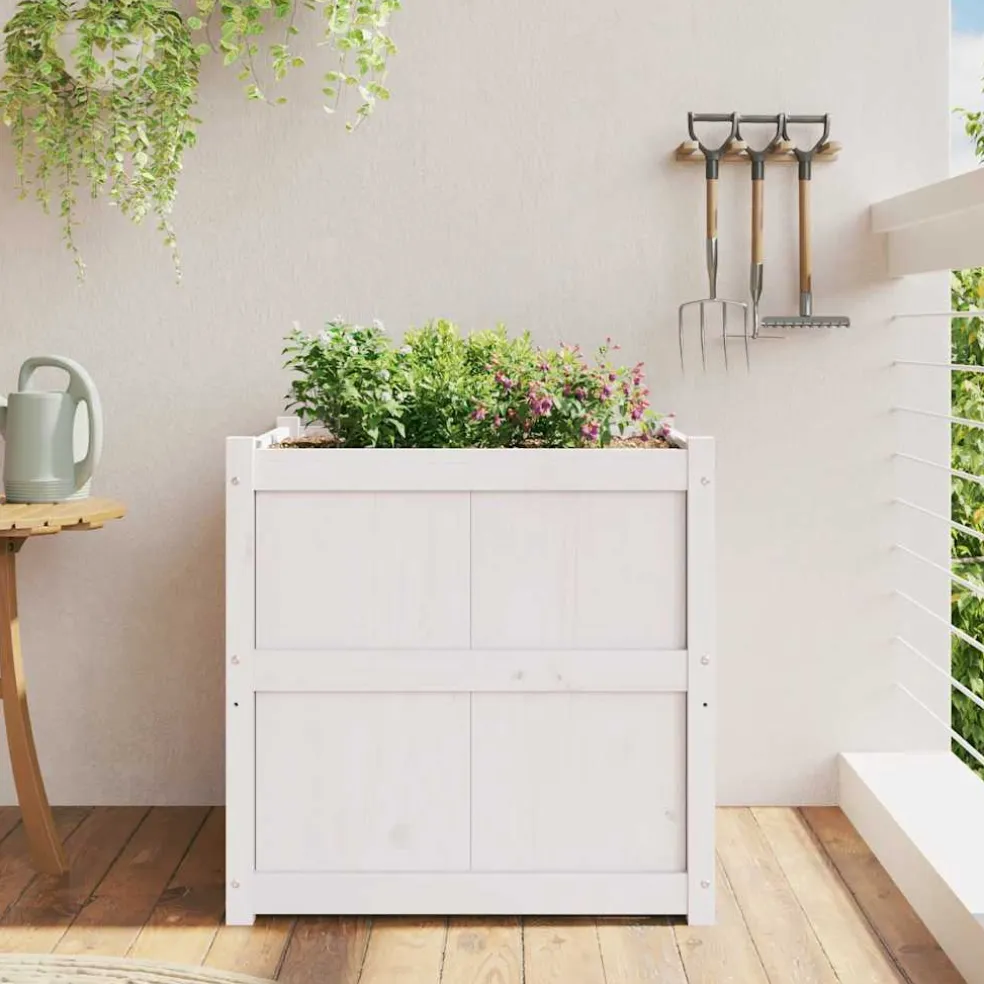 vidaXL Plantenbak 70x70x70 cm massief grenenhout wit