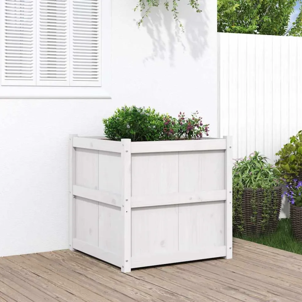 vidaXL Plantenbak 70x70x70 cm massief grenenhout wit