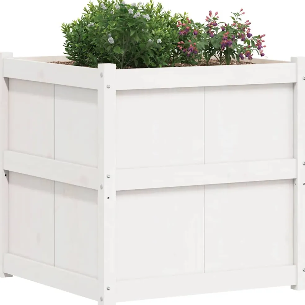 vidaXL Plantenbak 70x70x70 cm massief grenenhout wit