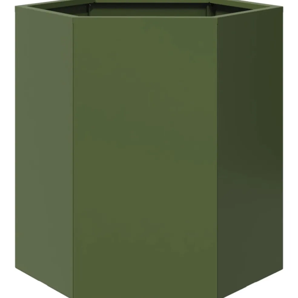 vidaXL Plantenbak zeshoek 46x40x45 cm staal olijfgroen