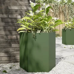 vidaXL Plantenbak zeshoek 46x40x45 cm staal olijfgroen