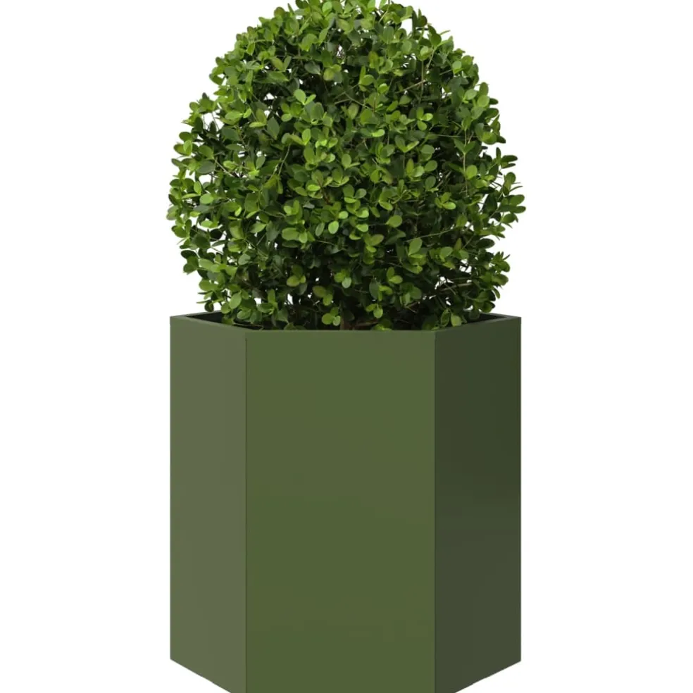 vidaXL Plantenbak zeshoek 46x40x45 cm staal olijfgroen