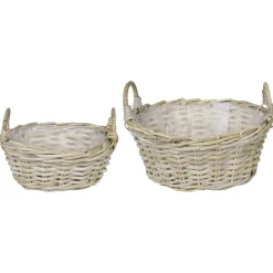 vidaXL Plantenmand met opslag GENDT 2 st Natuurlijk grijs Kubu Rattan