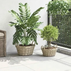 vidaXL Plantenmand met opslag GENDT 2 st Natuurlijk grijs Kubu Rattan