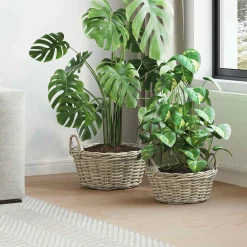 vidaXL Plantenmand met opslag GENDT 2 st Natuurlijk grijs Kubu Rattan