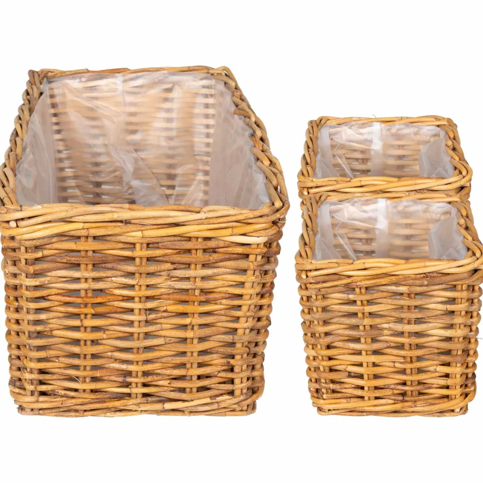 vidaXL Plantenmand met opslag GENDT 3 st Natuurlijk Bruin Kubu Rattan