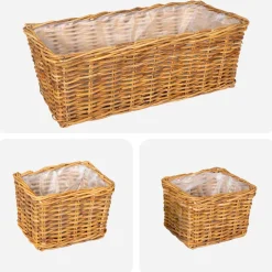 vidaXL Plantenmand met opslag GENDT 3 st Natuurlijk Bruin Kubu Rattan