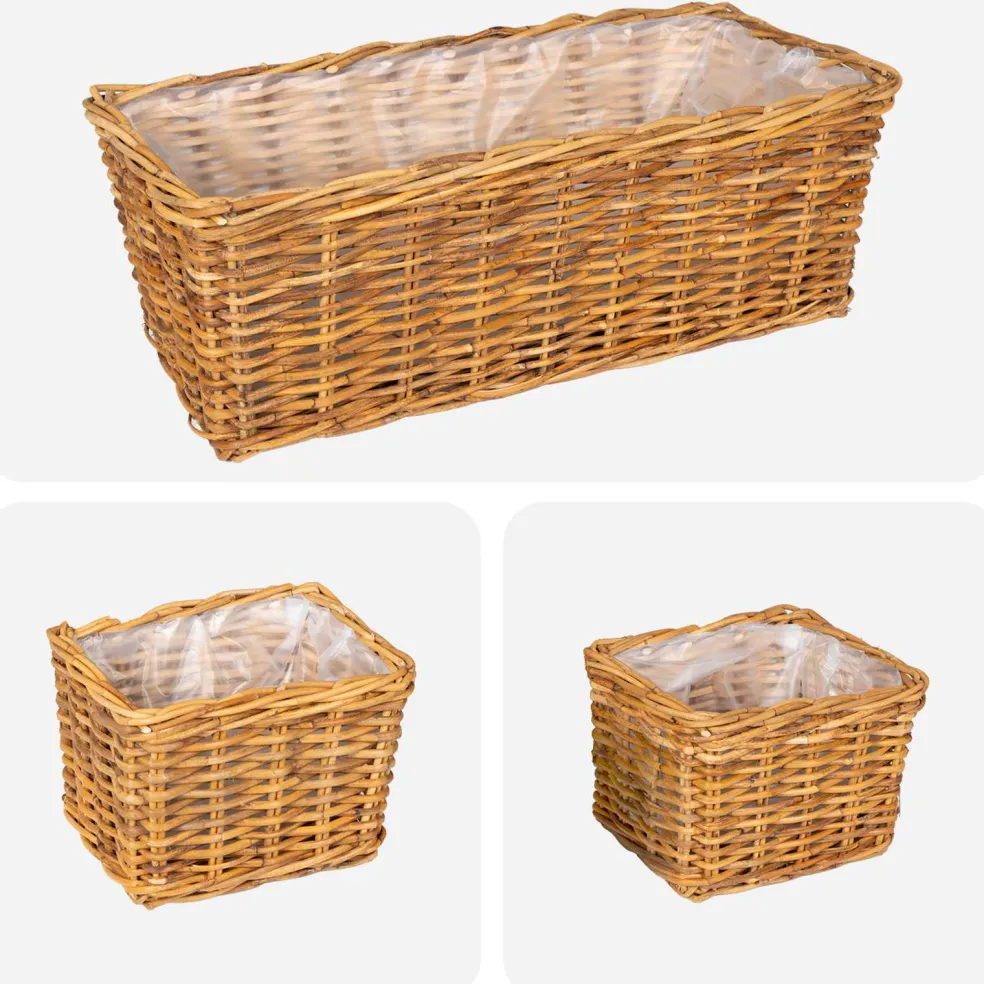 vidaXL Plantenmand met opslag GENDT 3 st Natuurlijk Bruin Kubu Rattan