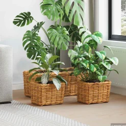 vidaXL Plantenmand met opslag GENDT 3 st Natuurlijk Bruin Kubu Rattan