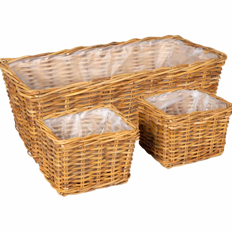vidaXL Plantenmand met opslag GENDT 3 st Natuurlijk Bruin Kubu Rattan