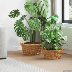 vidaXL Plantenmand met opslag GENDT 2 st Natuurlijk Bruin Kubu Rattan