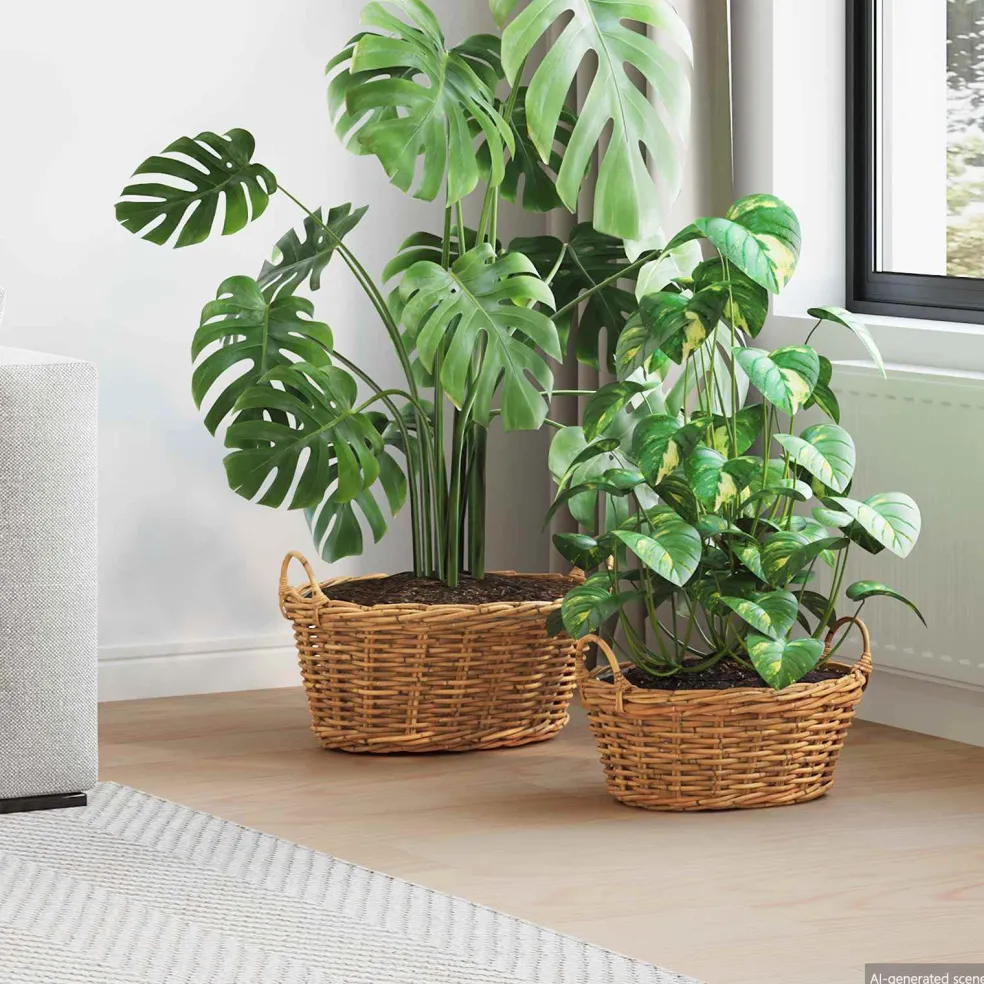 vidaXL Plantenmand met opslag GENDT 2 st Natuurlijk Bruin Kubu Rattan