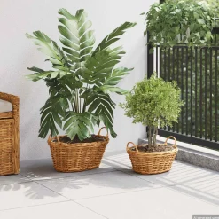 vidaXL Plantenmand met opslag GENDT 2 st Natuurlijk Bruin Kubu Rattan