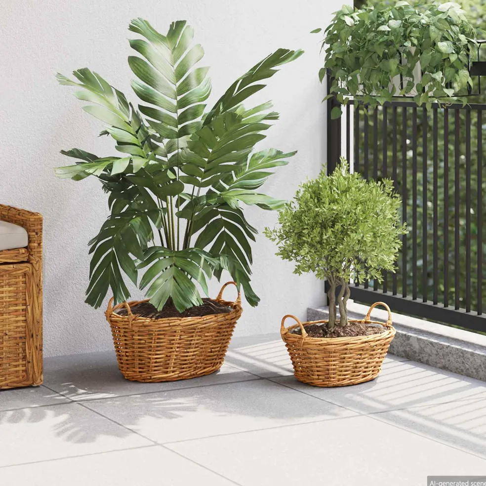 vidaXL Plantenmand met opslag GENDT 2 st Natuurlijk Bruin Kubu Rattan