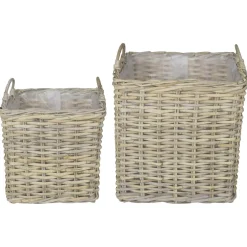 vidaXL Plantenmand met opslag GENDT 2 st Natuurlijk grijs Kubu Rattan