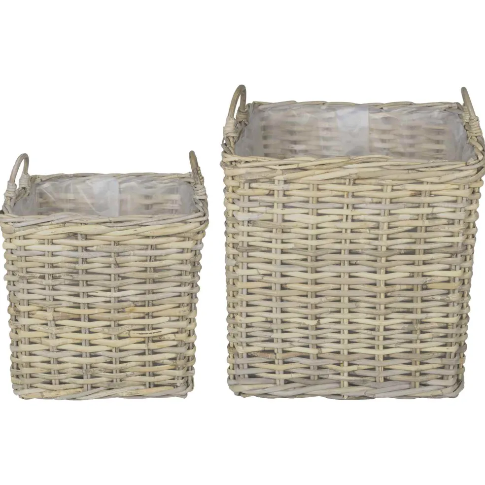 vidaXL Plantenmand met opslag GENDT 2 st Natuurlijk grijs Kubu Rattan