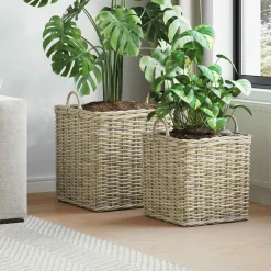 vidaXL Plantenmand met opslag GENDT 2 st Natuurlijk grijs Kubu Rattan