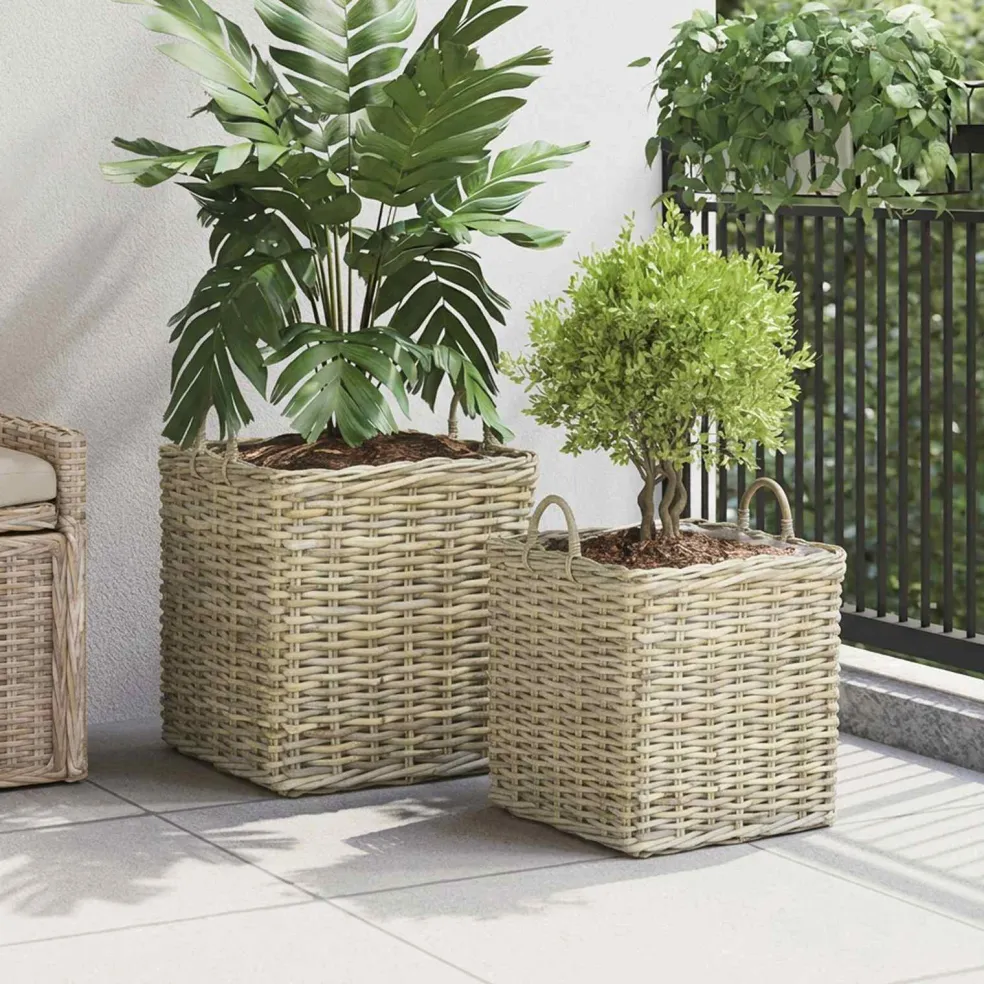 vidaXL Plantenmand met opslag GENDT 2 st Natuurlijk grijs Kubu Rattan