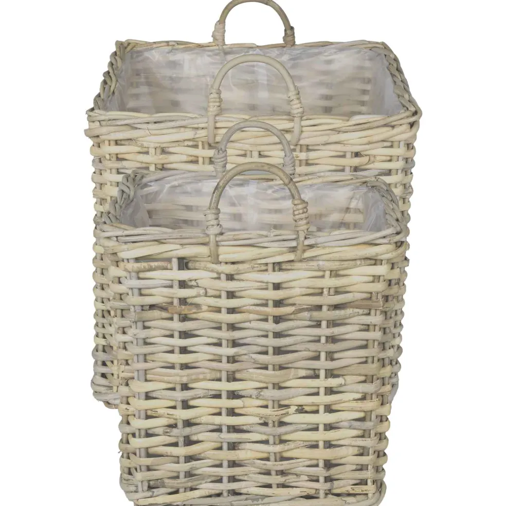 vidaXL Plantenmand met opslag GENDT 2 st Natuurlijk grijs Kubu Rattan