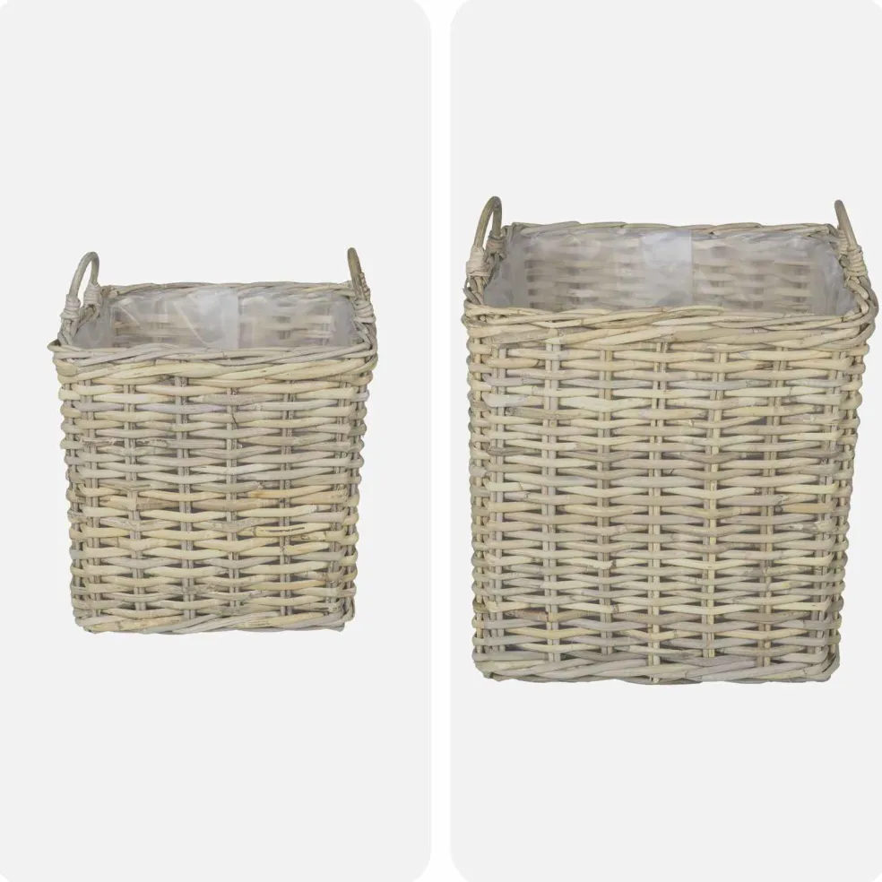 vidaXL Plantenmand met opslag GENDT 2 st Natuurlijk grijs Kubu Rattan