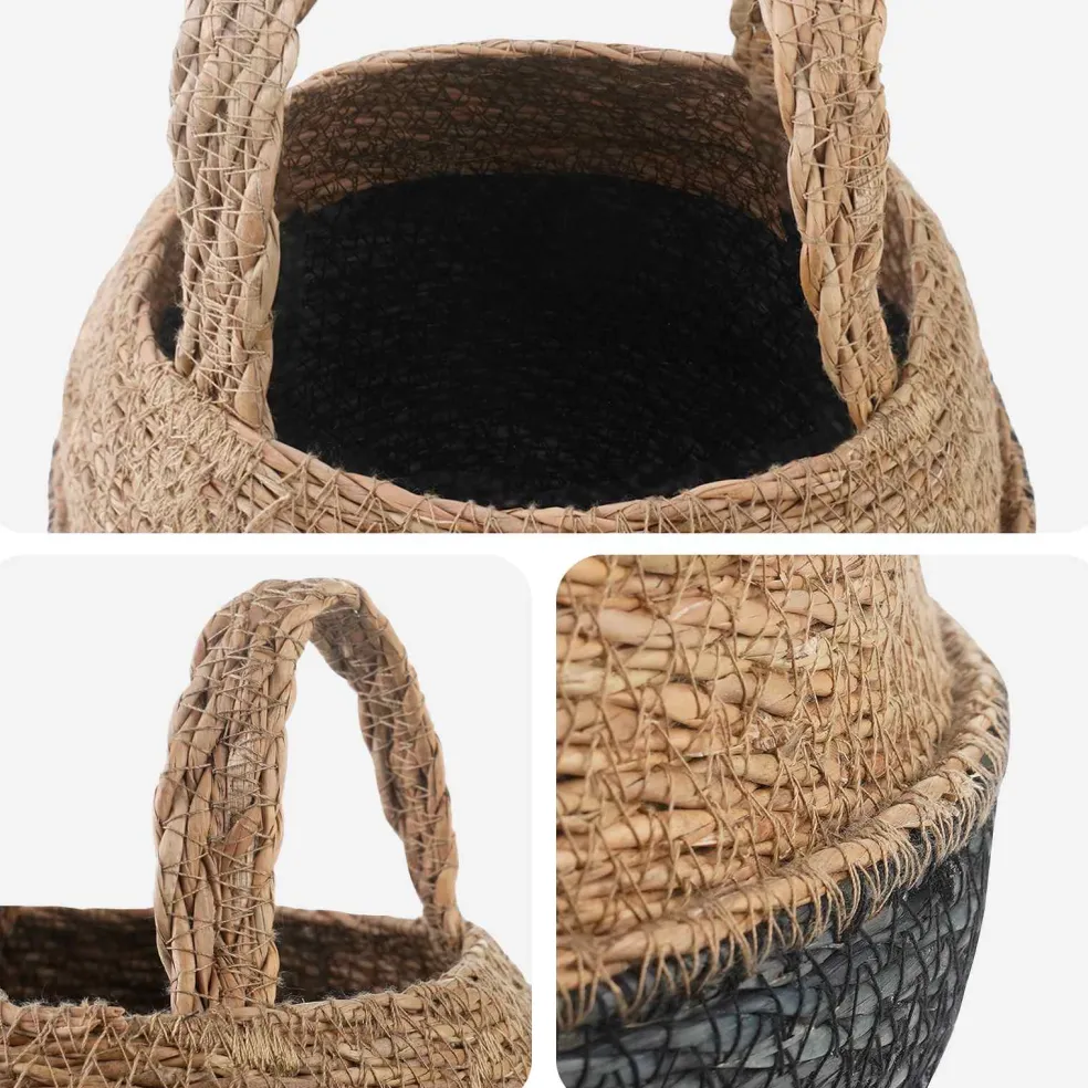 vidaXL Plantenpot met handvatten Zwart Ø 22 x 20 cm 100% Zeegras
