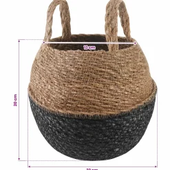 vidaXL Plantenpot met handvatten Zwart Ø 22 x 20 cm 100% Zeegras