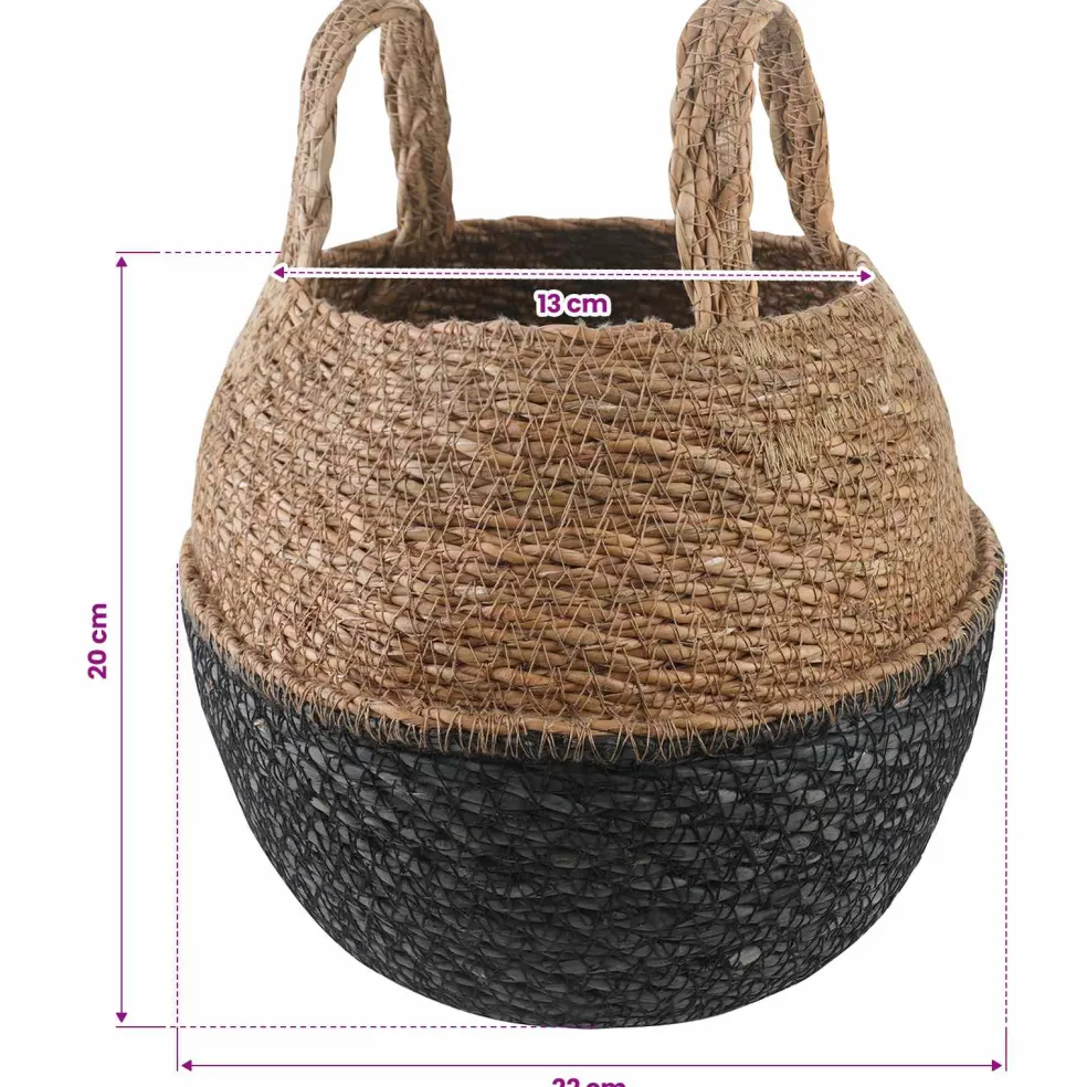 vidaXL Plantenpot met handvatten Zwart Ø 22 x 20 cm 100% Zeegras