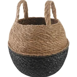 vidaXL Plantenpot met handvatten Zwart Ø 22 x 20 cm 100% Zeegras