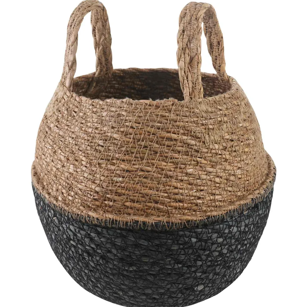 vidaXL Plantenpot met handvatten Zwart Ø 22 x 20 cm 100% Zeegras