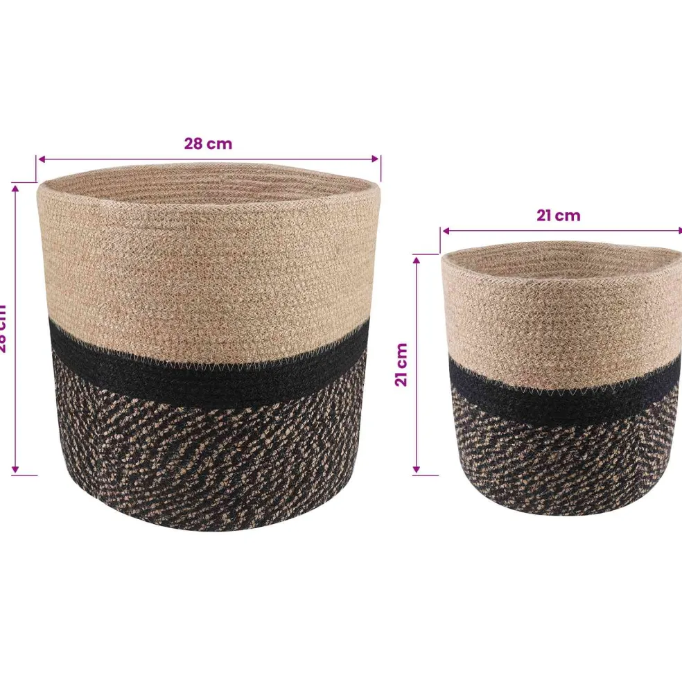 vidaXL Plantenpot Set 2 st Naturel en Zwart Ø 28 x 28 cm