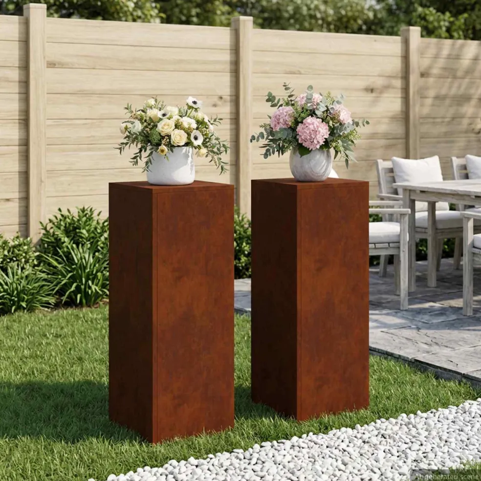 vidaXL Plantenstandaard 2 pcs Roestkleurig 30 x 30 x 80 cm