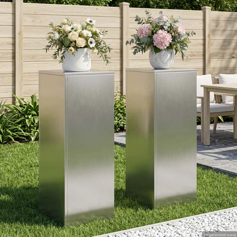 vidaXL Plantenstandaard 2 pcs zilver 30 x 30 x 80 cm Staal