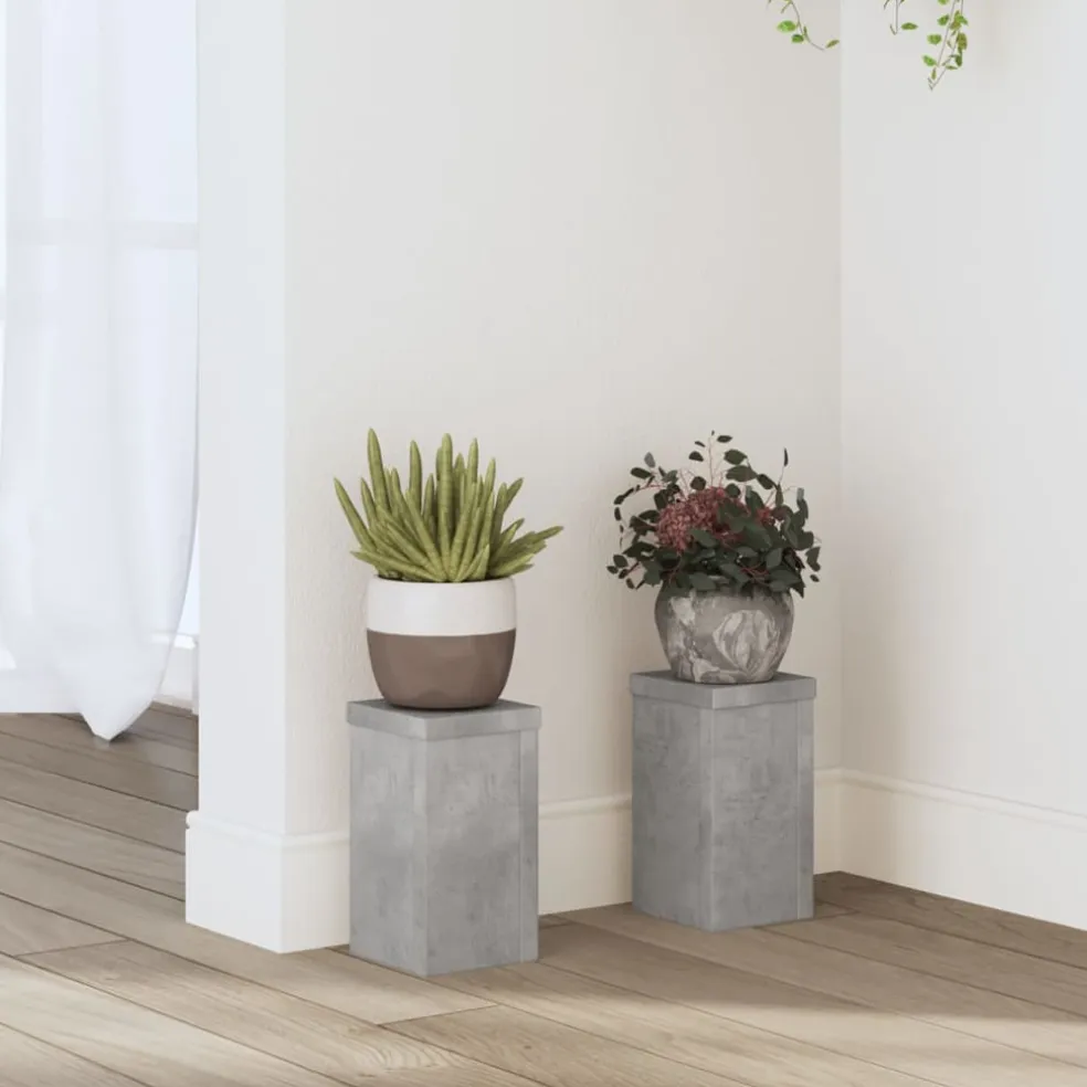 vidaXL Plantenstandaard 2 st Betongrijs 10 x 10 x 18 cm Bewerkt hout