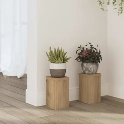 vidaXL Plantenstandaard 2 st Eiken 10 x 10 x 18 cm Bewerkt hout
