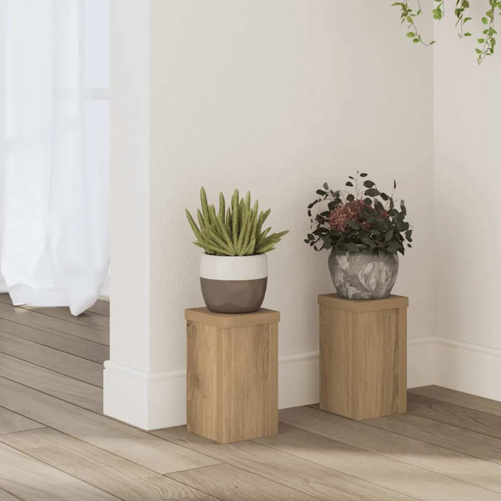 vidaXL Plantenstandaard 2 st Eiken 10 x 10 x 18 cm Bewerkt hout