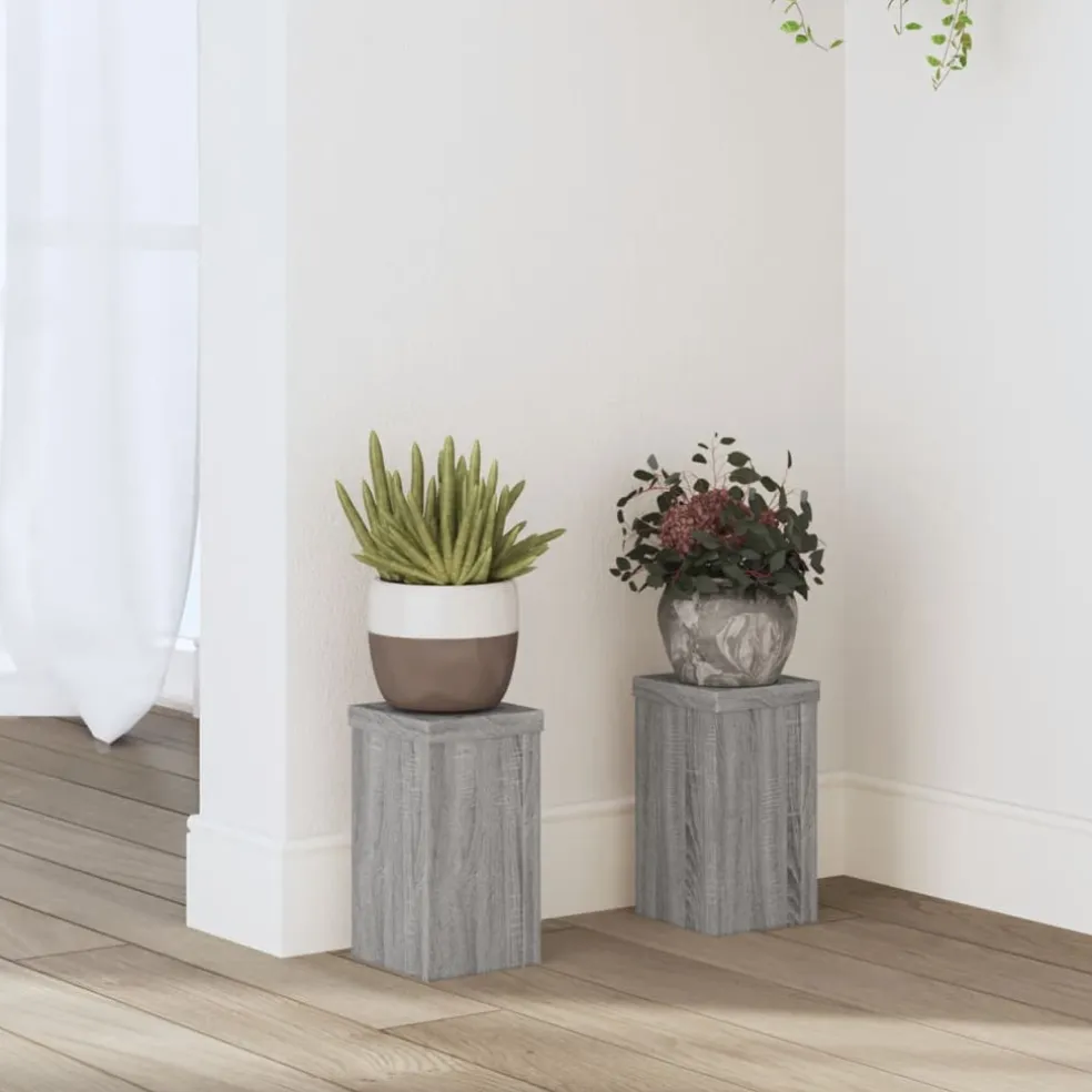 vidaXL Plantenstandaard 2 st Grijs Sonoma 10 x 10 x 18 cm Bewerkt hout